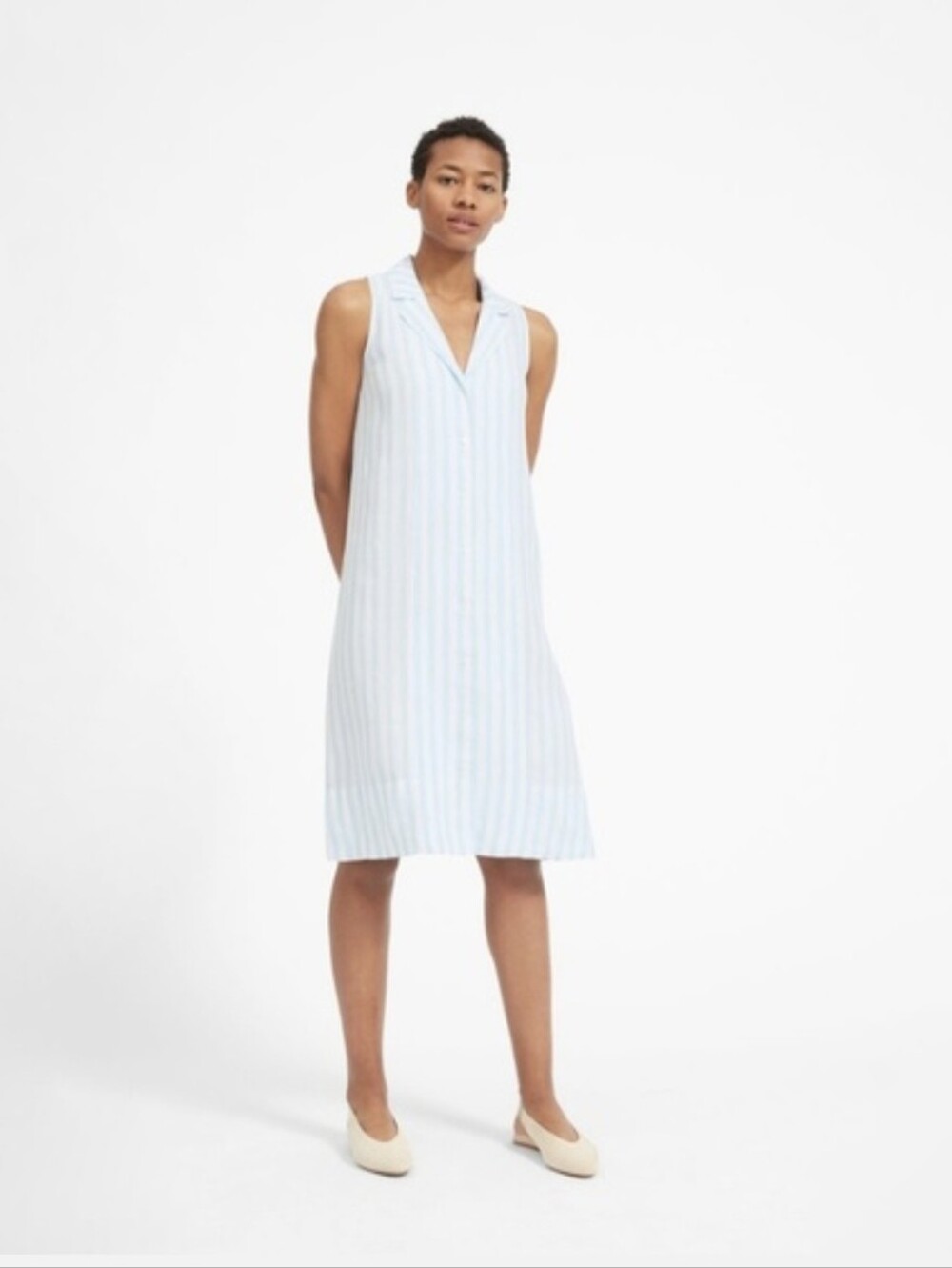 Everlane Sleeveless Linen Blue and White Striped Dress 6
